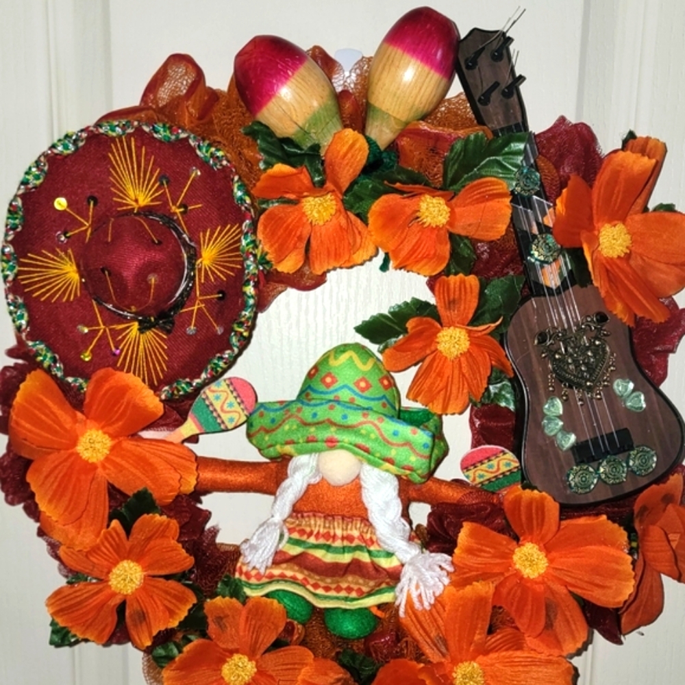 Festive Orange Floral Holiday Wreath